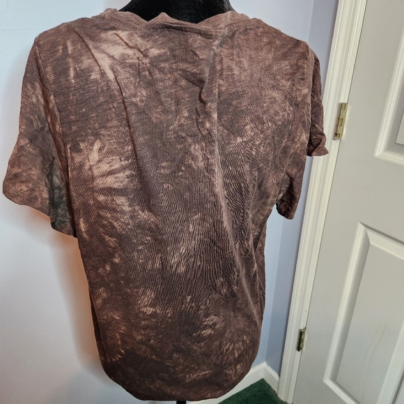 Terra&Sky Size 0X(14W) Brown Shirt Has Flutter Sleeves Henley Tee - Picture 6 of 9